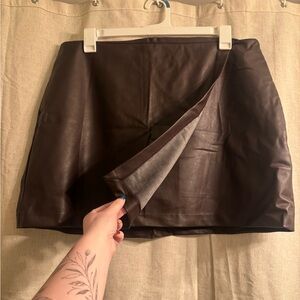 Dark Brown Leather Mini Skirt